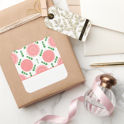 Muster mit rosa Blumen Quadratischer Aufkleber (Schenken)