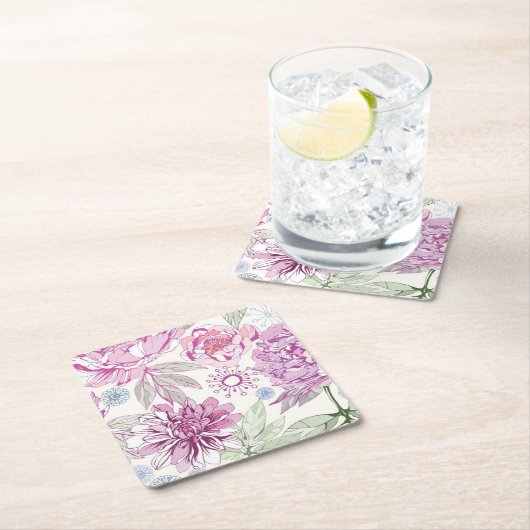 Muster mit rosa Blumen Rechteckiger Pappuntersetzer (Vor Ort)
