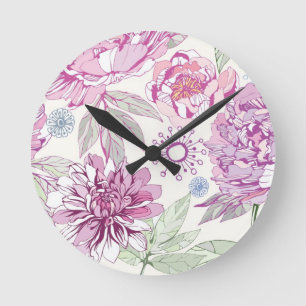 Muster mit rosa Blumen Runde Wanduhr