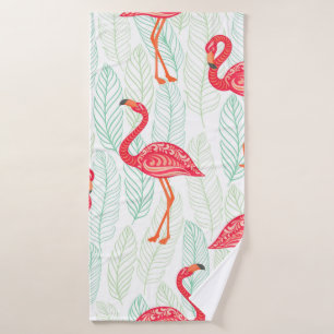 Muster mit rosa Flamingo-Ornamenten im Hintergrund Badehandtuch