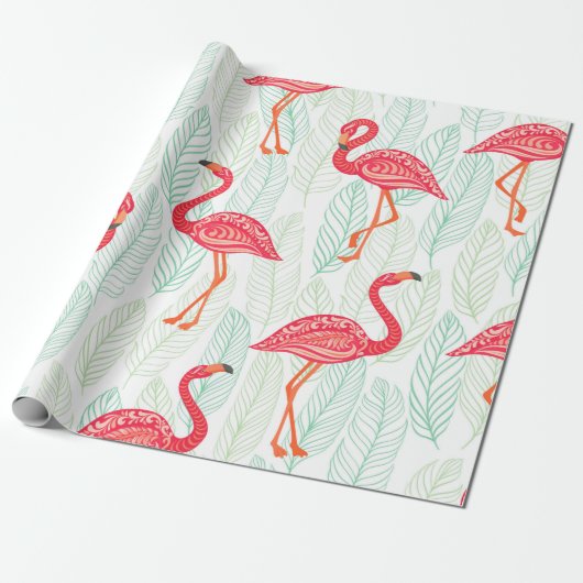 Muster mit rosa Flamingo-Ornamenten im Hintergrund Geschenkpapier (Ungerollt)