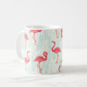 Muster mit rosa Flamingo-Ornamenten im Hintergrund Kaffeetasse (Vorderseite Links)