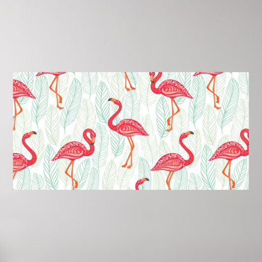 Muster mit rosa Flamingo-Ornamenten im Hintergrund Poster (Vorne)
