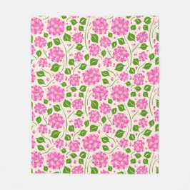 Muster mit rosa Hydrangeas und grünen Blätter Fleecedecke