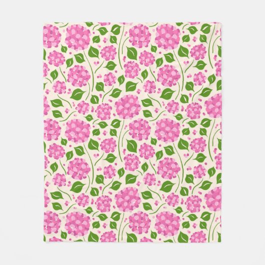 Muster mit rosa Hydrangeas und grünen Blätter Fleecedecke (Vorderseite)