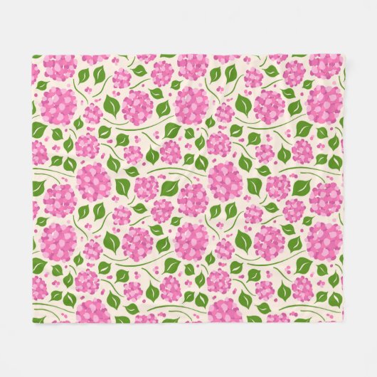 Muster mit rosa Hydrangeas und grünen Blätter Fleecedecke (Vorderseite (Horizontal))