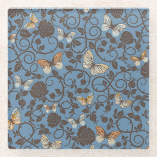 Muster mit Rosen und Schmetterling Glasuntersetzer