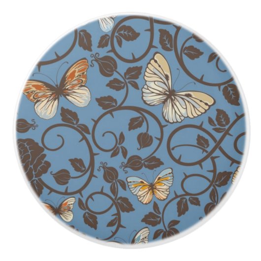 Muster mit Rosen und Schmetterling Keramikknauf (Vorderseite)