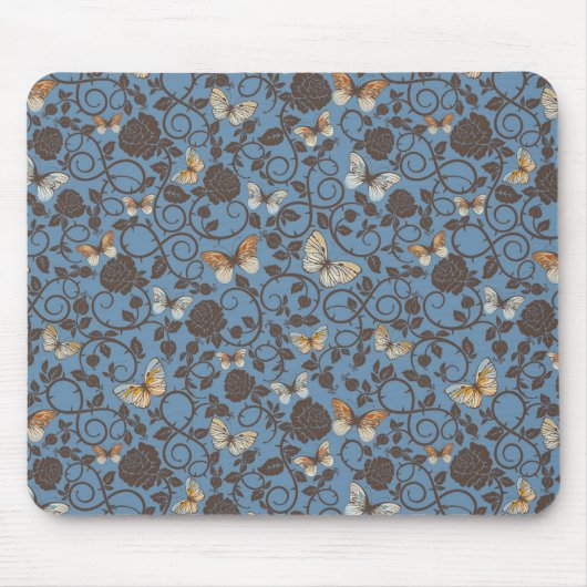 Muster mit Rosen und Schmetterling Mousepad (Vorne)