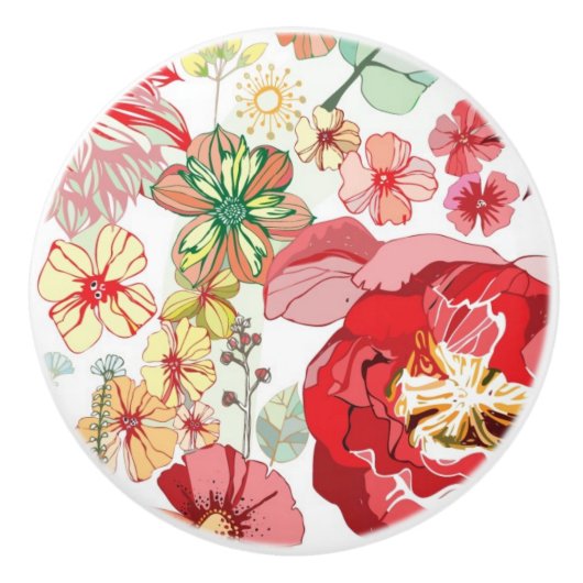 Muster mit roten Blumen Keramikknauf (Vorderseite)