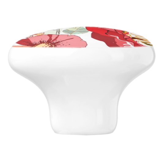 Muster mit roten Blumen Keramikknauf (Seitenansicht)