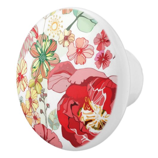 Muster mit roten Blumen Keramikknauf (Rechts)