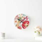 Muster mit roten Blumen Runde Wanduhr (Zuhause)