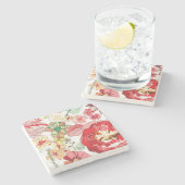 Muster mit roten Blumen Steinuntersetzer (Seitenansicht)