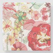 Muster mit roten Blumen Steinuntersetzer (Vorderseite)