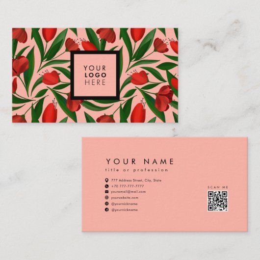 Muster mit roten Tulpen Visitenkarte (Vorne/Hinten)