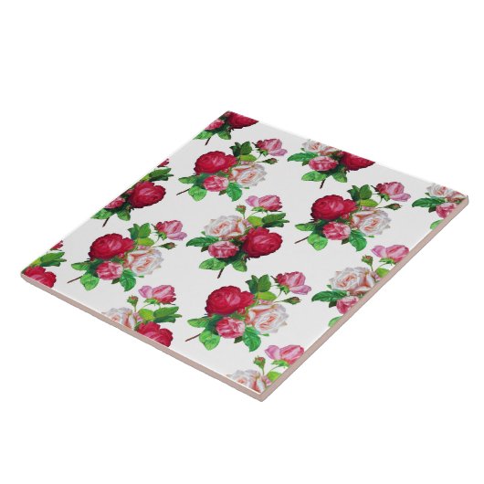 Muster mit roten, weißen und rosa Rosen, Fliese (Seite)