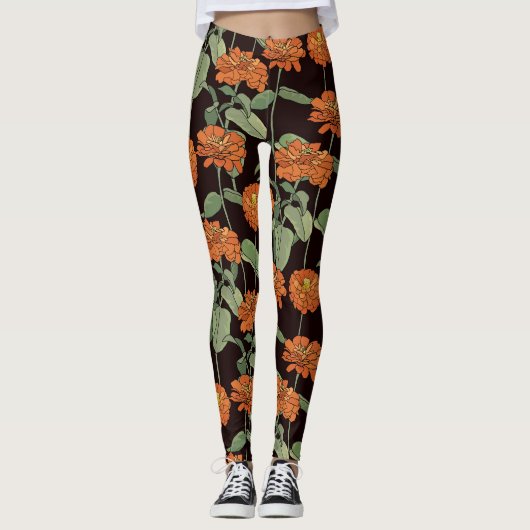 Muster mit roter Ringelblume Leggings (Vorderseite)