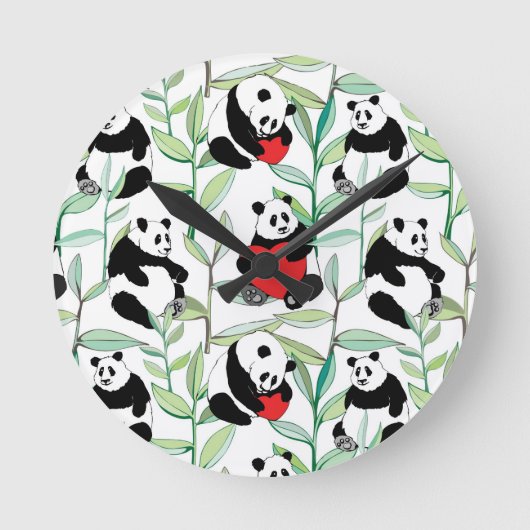 Muster mit schönen Pandas mit Herz Runde Wanduhr (Vorderseite)