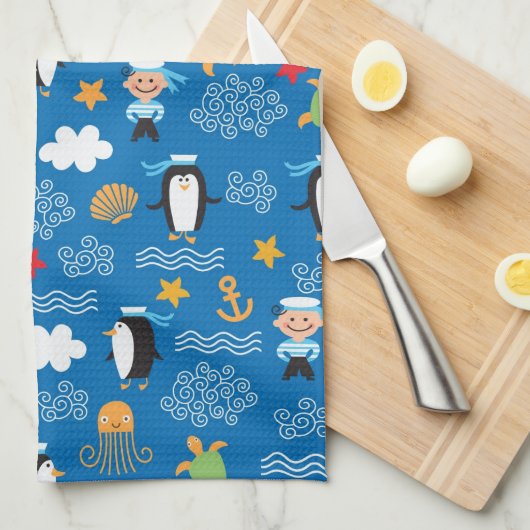 Muster mit Seethema Geschirrtuch (Viertel Falte)