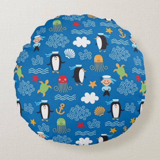 Muster mit Seethema Rundes Kissen (Vorderseite)