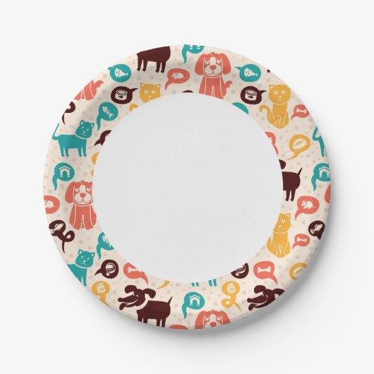 Muster mit sonnigen Katzen und Hunden Pappteller (Vorderseite)