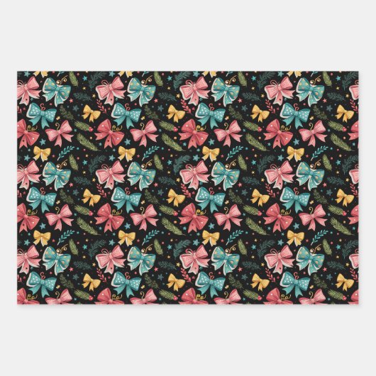 Muster mit Sternen und Kiefernzweigen Geschenkpapier Set (Vorderseite)