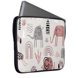 Muster mit süßen Elefanten und Giraffen riesig Laptopschutzhülle