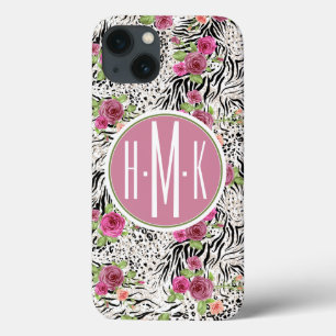 Muster mit Tier druckt Monogramm iPhone 13 Hülle