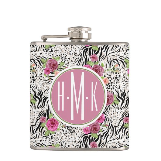 Muster mit Tier druckt | Monogramm Flachmann (Vorderseite)