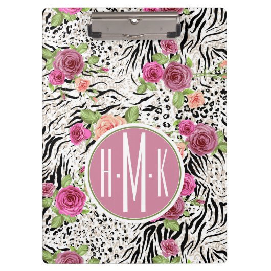 Muster mit Tier druckt | Monogramm Klemmbrett (Vorderseite)
