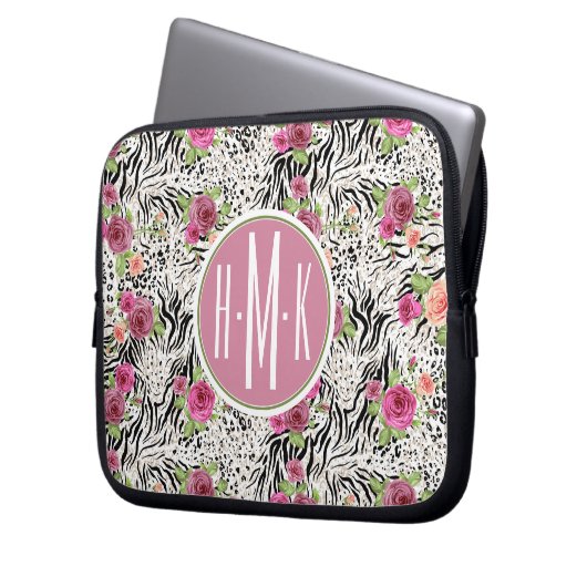 Muster mit Tier druckt | Monogramm Laptopschutzhülle (Vorderseite Links)