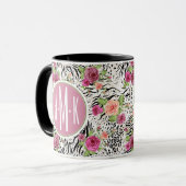 Muster mit Tier druckt | Monogramm Tasse (Vorderseite Links)