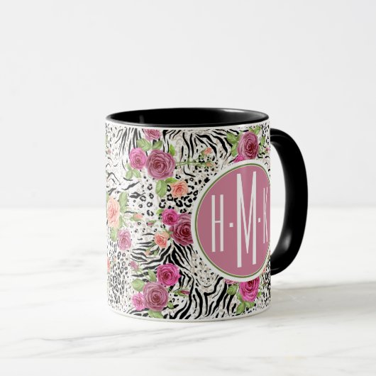 Muster mit Tier druckt | Monogramm Tasse (VorderseiteRechts)