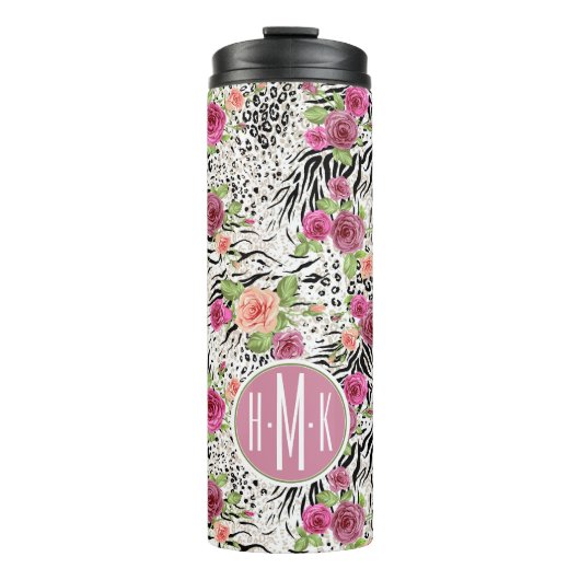 Muster mit Tier druckt | Monogramm Thermosbecher (Vorderseite)