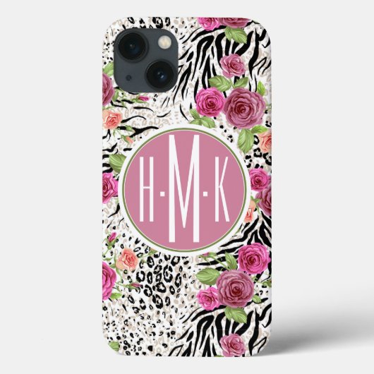 Muster mit Tierdrucken | Monogramm Case-Mate iPhone Hülle (Rückseite)