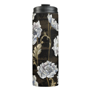 Muster mit Tornsteinbouquet mit barockem Goldwirbe Thermosbecher