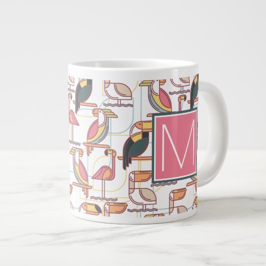 Muster mit tropischen Vögeln| Erste Schritte Jumbo-Tasse (Vorderseite Rechts)