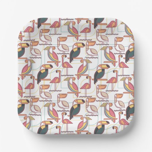 Muster mit tropischen Vögeln Pappteller (Vorderseite)