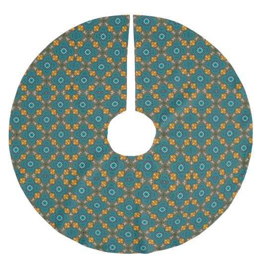 Muster mit Türkis, Grün, Orange Polyester Weihnachtsbaumdecke (Vorderseite)