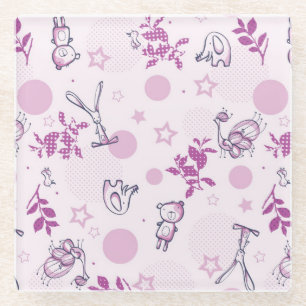 Muster mit vintage Baby-Tieren Glasuntersetzer