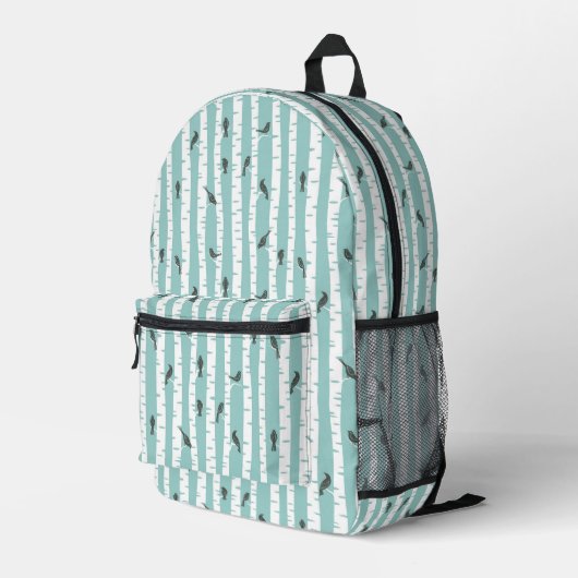 Muster mit Vögeln und Bäumen Bedruckter Rucksack (Rückseitige Ecke Rechts)