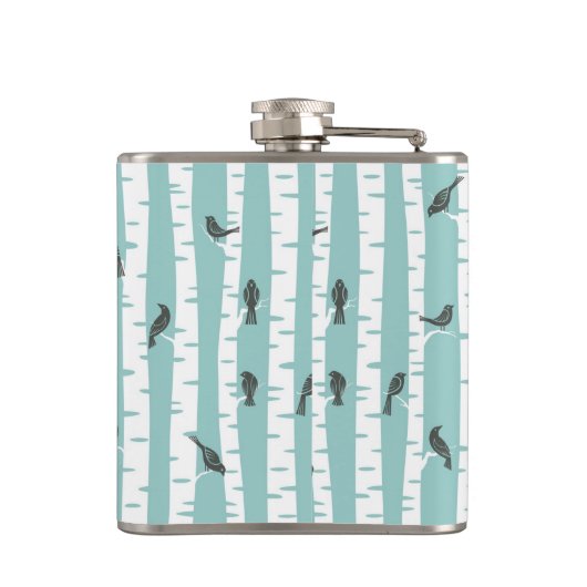 Muster mit Vögeln und Bäumen Flachmann (Rückseite)