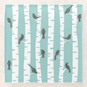 Muster mit Vögeln und Bäumen Glasuntersetzer (Vorderseite)