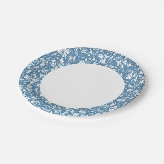 Muster mit Vögeln und Pflanze Pappteller (Schrägansicht)