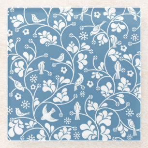 Muster mit Vögeln und Pflanzenverzierung Glasuntersetzer