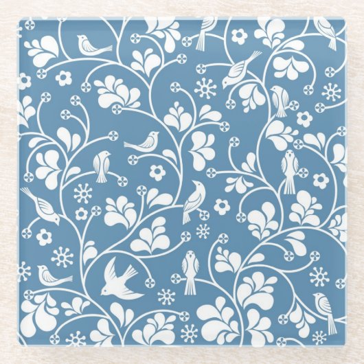 Muster mit Vögeln und Pflanzenverzierung Glasuntersetzer (Vorderseite)