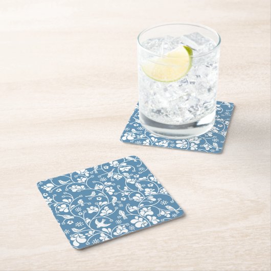 Muster mit Vögeln und Pflanzenverzierung Rechteckiger Pappuntersetzer (Vor Ort)