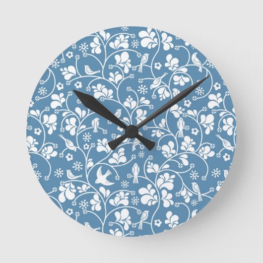 Muster mit Vögeln und Pflanzenverzierung Runde Wanduhr (Vorderseite)