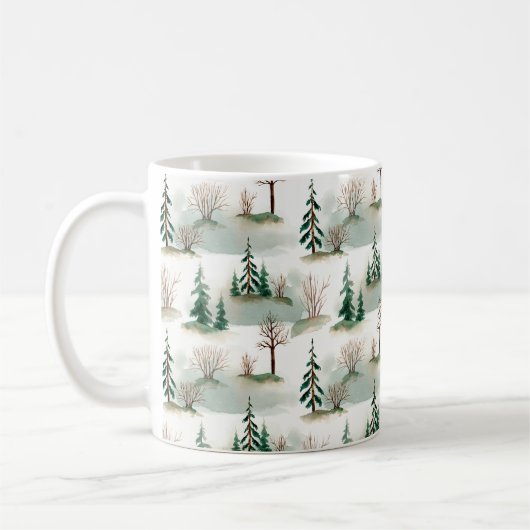 Muster mit Weihnachtsbäumen, Bäumen und Büschen. B Kaffeetasse (Links)